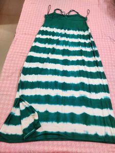 Green &amp; White Striped Maxi Dress Canadian Brand