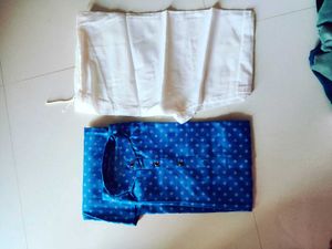 Men's Blue Kurta Set with White Pyjama