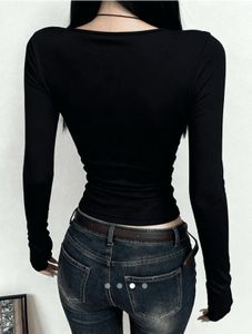 Chic Black Long Sleeve Tie-Front Top.S Size.