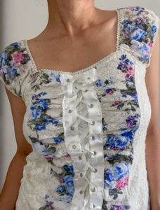 Floral Lace-Up corset style top