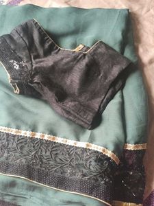 Teal &amp; Navy Sequin Saree