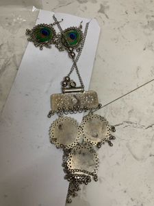 Boho Peacock Feather Necklace &amp; Earring Set