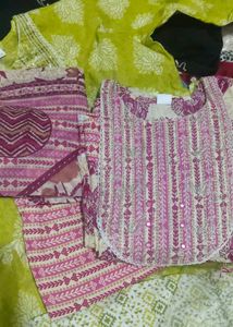 Lime Green Kurta Set with White Print
