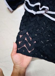 Black Mesh Ruffle Top