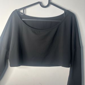 Black Cropped Long Sleeve Top