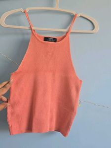 Lowest Prices_Ribbed Coral Halter Tank Top