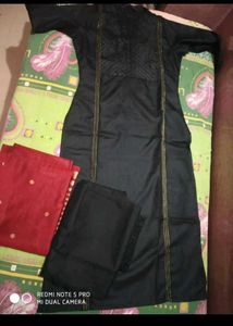 Black Kurta with Red Dupatta Set