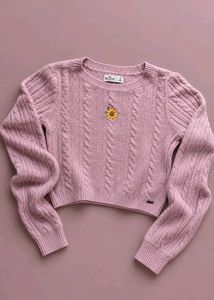DUSTY PINK CABLE KNIT CROPPED SWEATER