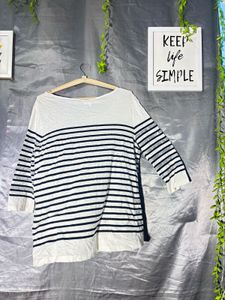 Sparkly Striped Deep neck Long Sleeve Top