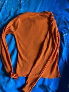 Orange Ribbed Long Sleeve Top