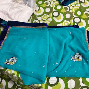 Teal Saree with Embellished Blouse