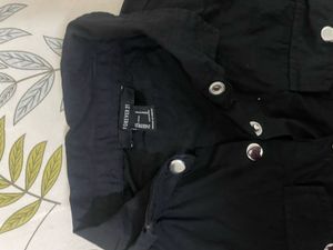 forever 21 Black Puff Sleeve Button-Up Dress