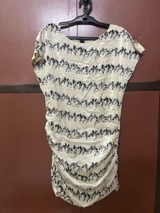 Cream Horse Print Ruched Dress party wear