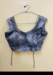 Elegant Grey Embroidered Blouse