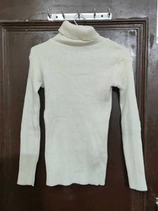 Cream Turtleneck Ribbed Sweater