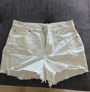 White Distressed Denim Shorts