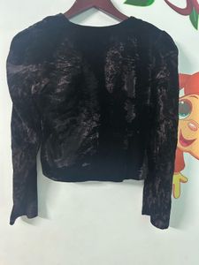 Korean Black Velvet Button-Up Crop Jacket