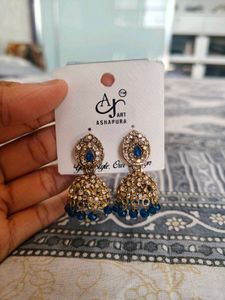 Beautiful Blue Stone Jhumka Earrings