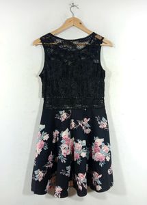 Black Printed Flowers Dress (Women's)