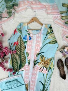 Light Blue Floral Print Kurti Set