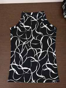 Black Printed High Neck Sleeveless Ribbed Top 👀