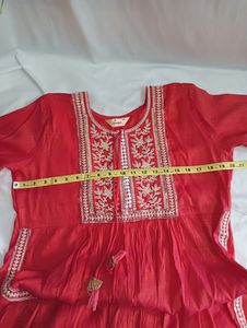 Embroidered Pink Kurti, Chanderi Cotton