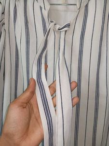 Recap Women's Striped Tie Neck Top || Size L