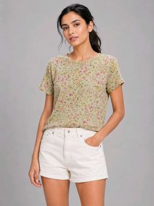 Olive Green Floral Print T-Shirt