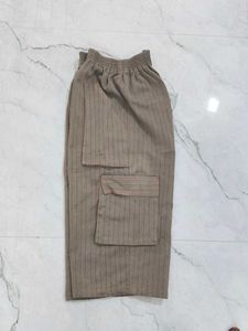 Striped Cargo Cropped Pants  5 pockets