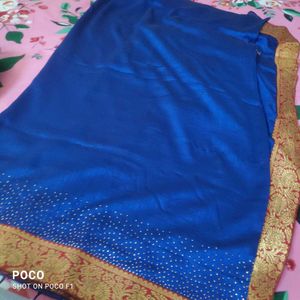 Vibrant Blue Saree without blowse