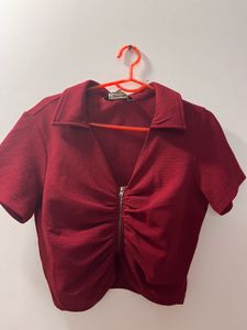 Stylish Ruched Zip-Up Cropped Top