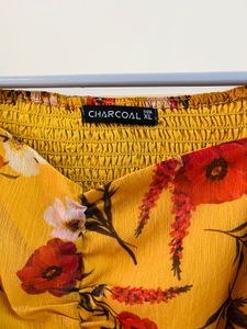 Yellow Floral Print Sheer Top