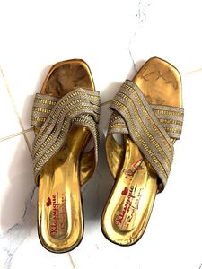 Elegant Embellished Gold Sandals