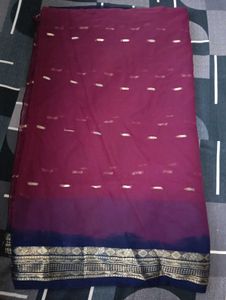 Elegant Burgundy Saree with Golden Motifs