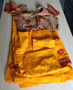 Mustard Yellow Chiffon Saree With Blouse