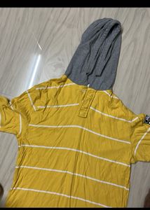 Yellow Striped Hooded T-Shirt