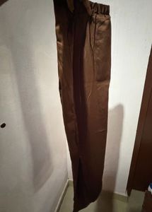 Brown Satin Pencil Midi Skirt