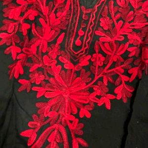 Black Kurta with Red Embroidery