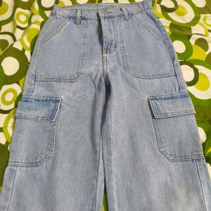 Light Wash Denim Cargo Pants