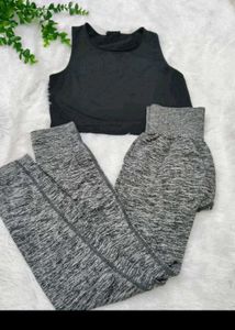 Activewear Set: Black Crop Top & Grey Leggings