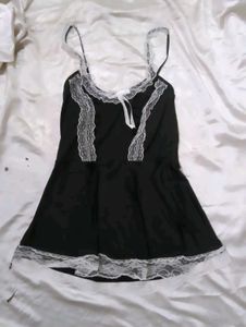 Cute Black Lace Trim Nightgown