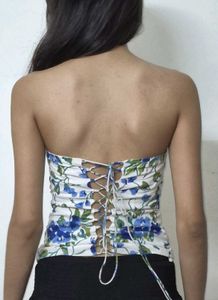 Blue Floral Strapless Corset Top