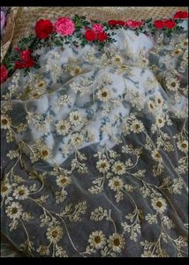 Embroidered Floral Soft Net Saree set