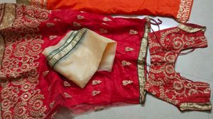 Orange &amp; Red Lehenga Choli Set