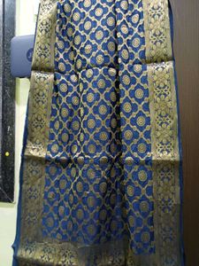 Elegant Blue &amp; Gold Brocade Dupatta