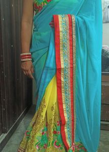 Beautiful Saree Yellow And Rama Green Combination