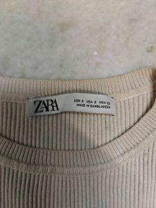 Zara Cream Ribbed Long Sleeve Top