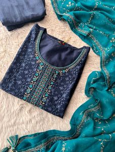 Navy Blue Embroidered Kurta Set