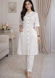 Unused New White Embroidered Kurta Set