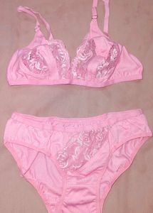 Pink Lace Trim Bra &amp; Panty Set